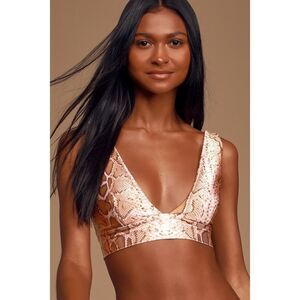 NWT Lulu’s Daniella Tan &‎ Cream Snake Bikini Top XS